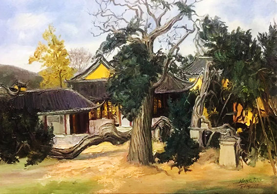 张鸿然作品15 油画《古柏禅院》50X70cm 2019年
